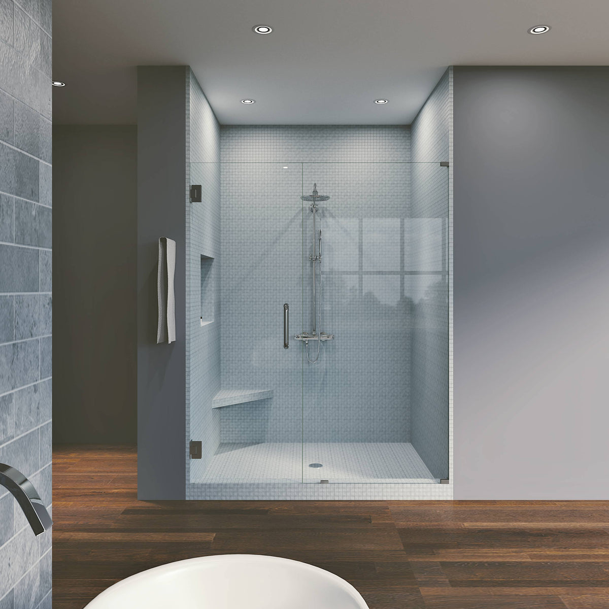 Brushed Nickel Frameless Hinged Shower Door O731063