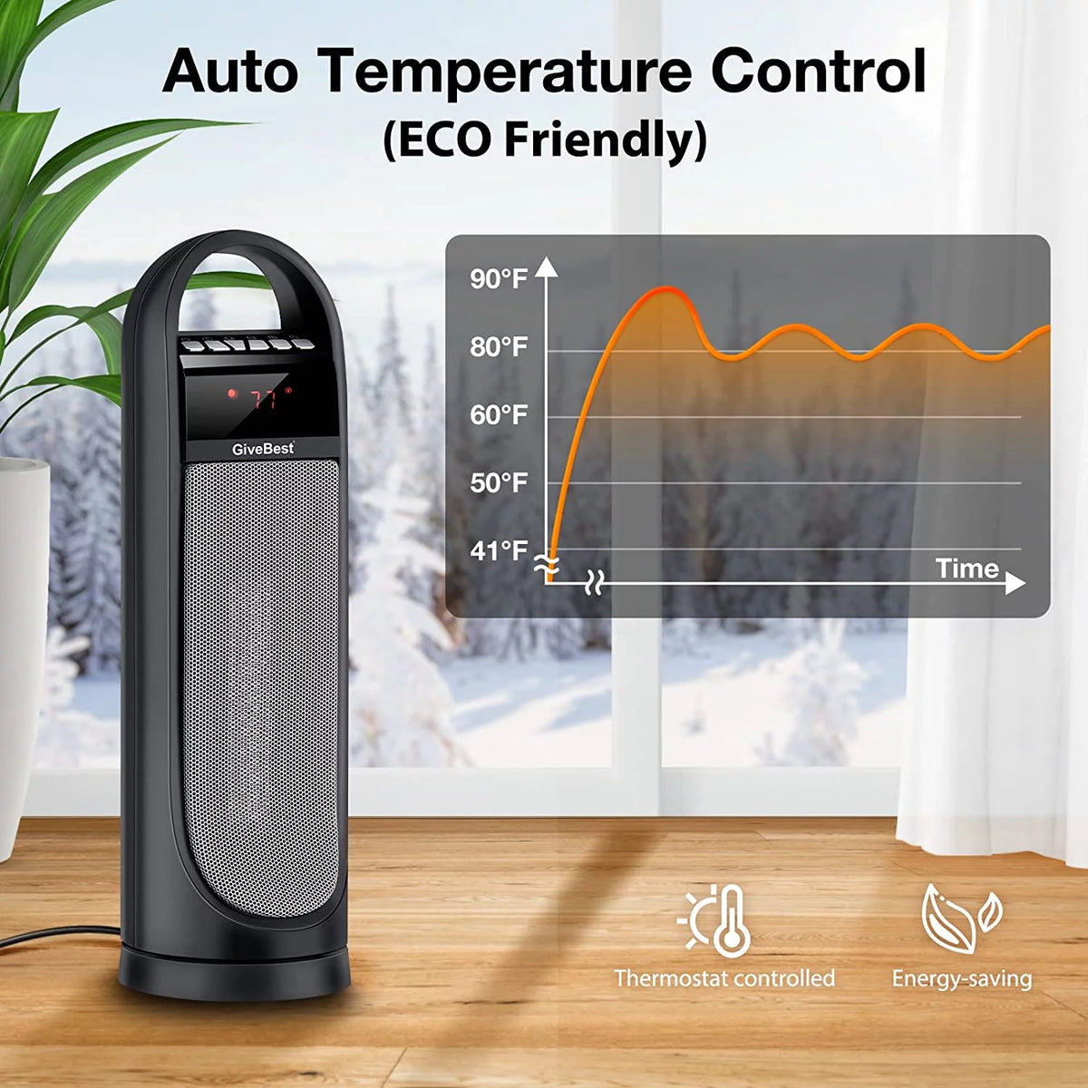 22" Electric Oscillating Tower Space Heater with Thermostat, Remote, Timer, 1500W P483146