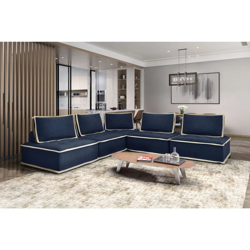 Navy Blue And Cream Fabric Armless Accent Chair C13888