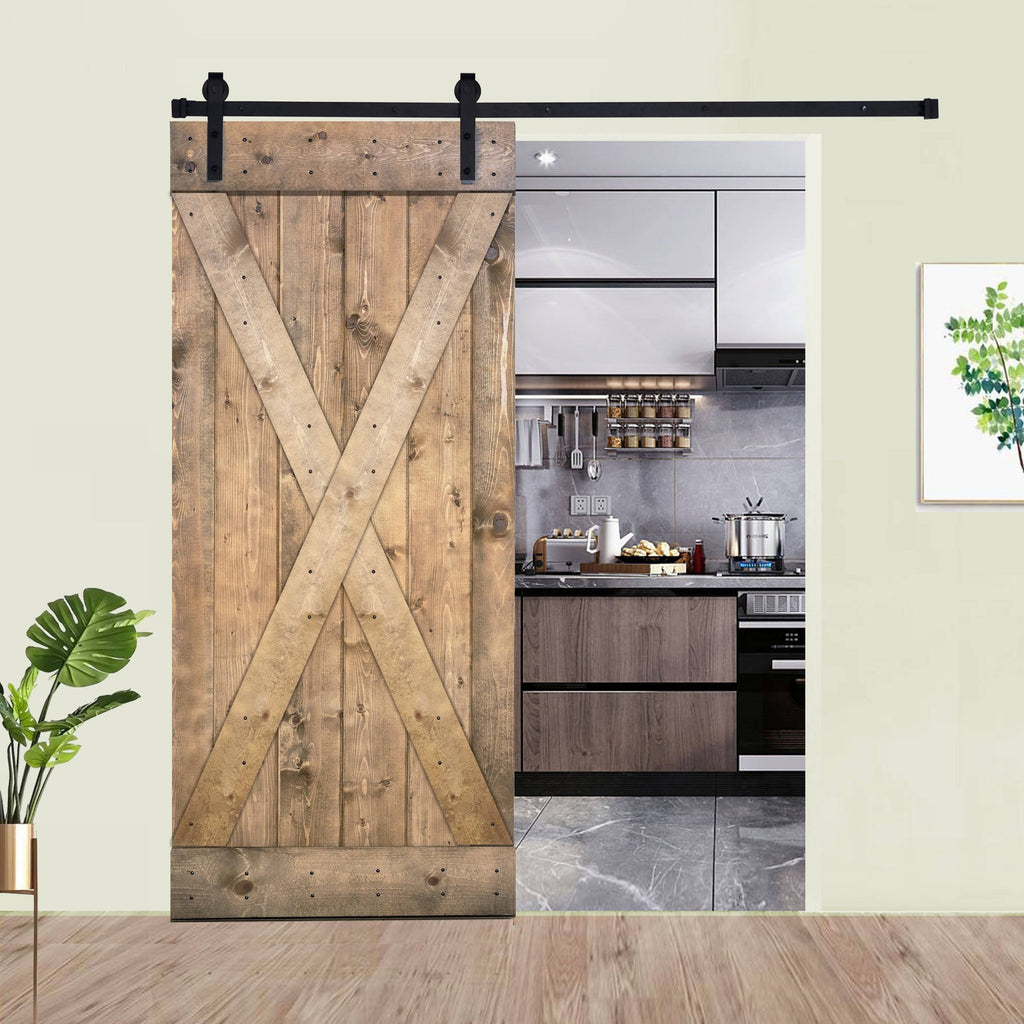 Paneled Wood Barn Door with Installation Hardware Kit - Dark Walnut Q73073