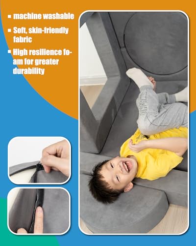 15PCS Modular Toddler Play Couch with Removable Cover Gray Foam Sofa J38088