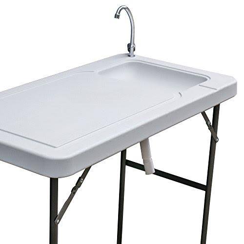 Folding Portable Fish Cleaning Cutting Table Camping Sink Faucet Silver V5883