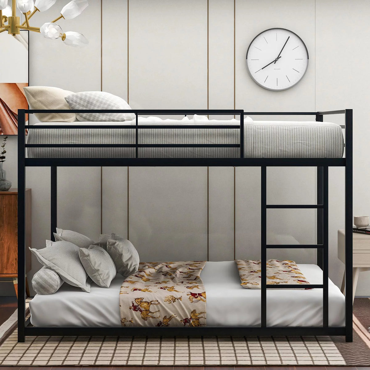 Black Full over Full Metal Bunk Bed with Ladder and Guardrails D347