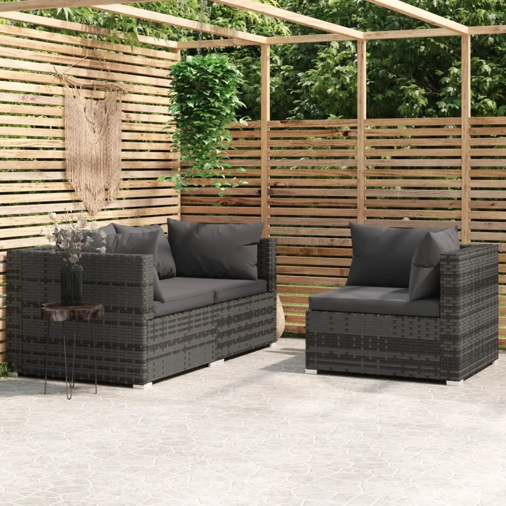 3 Piece Patio Lounge Set Gray Poly Rattan Sectional Outdoor Furniture Set O5379