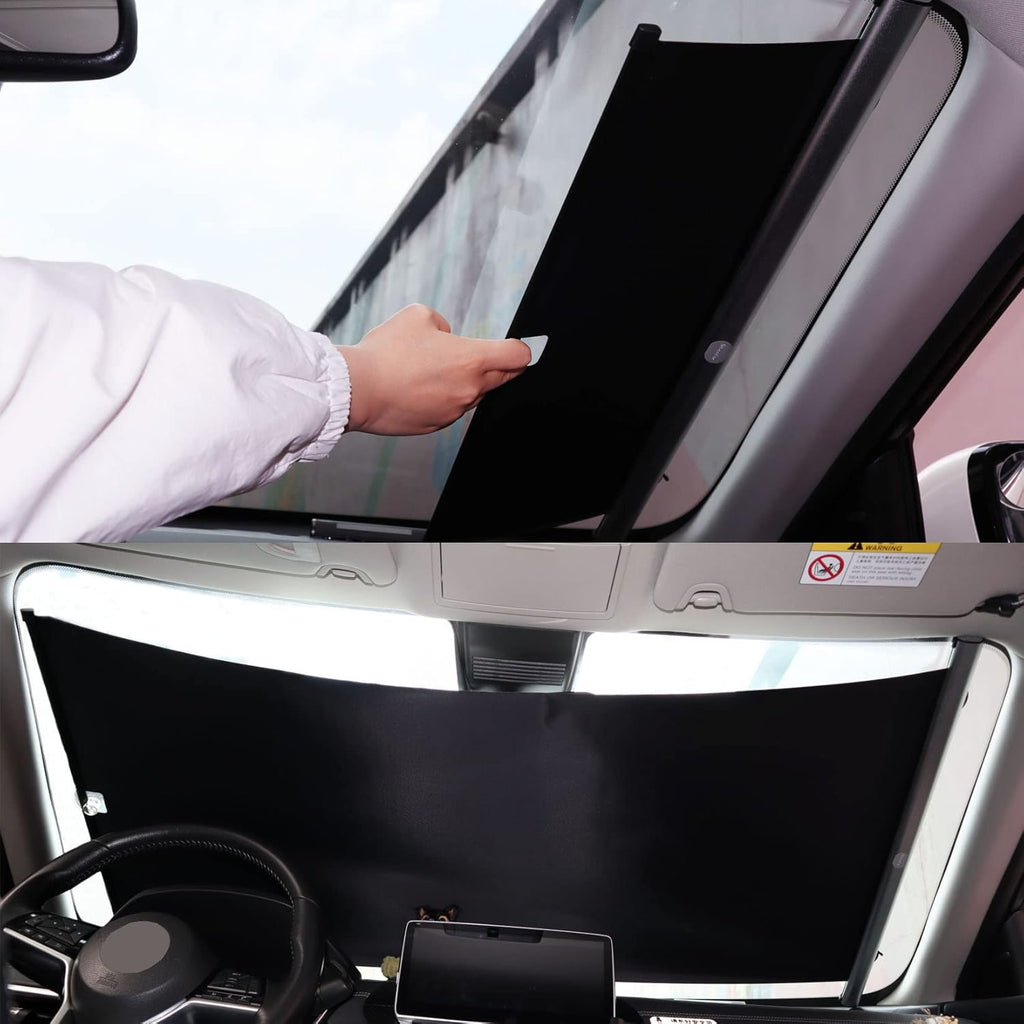 Car Windshield Sun Shade with Suction Cup One Key Automatic Contraction, Blackout Material, Medium M36952