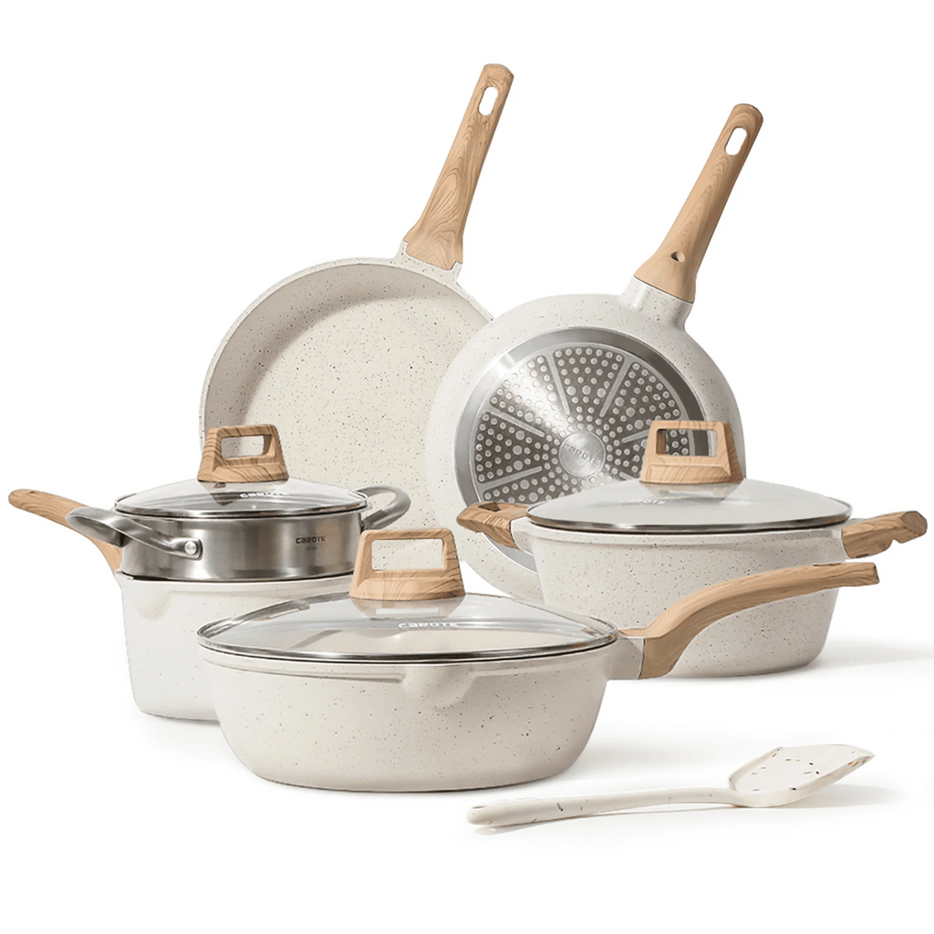 10 Pcs White Nonstick Granite Cookware Set A727