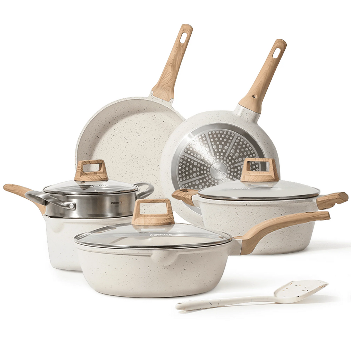 10 Pcs White Nonstick Granite Cookware Set A727