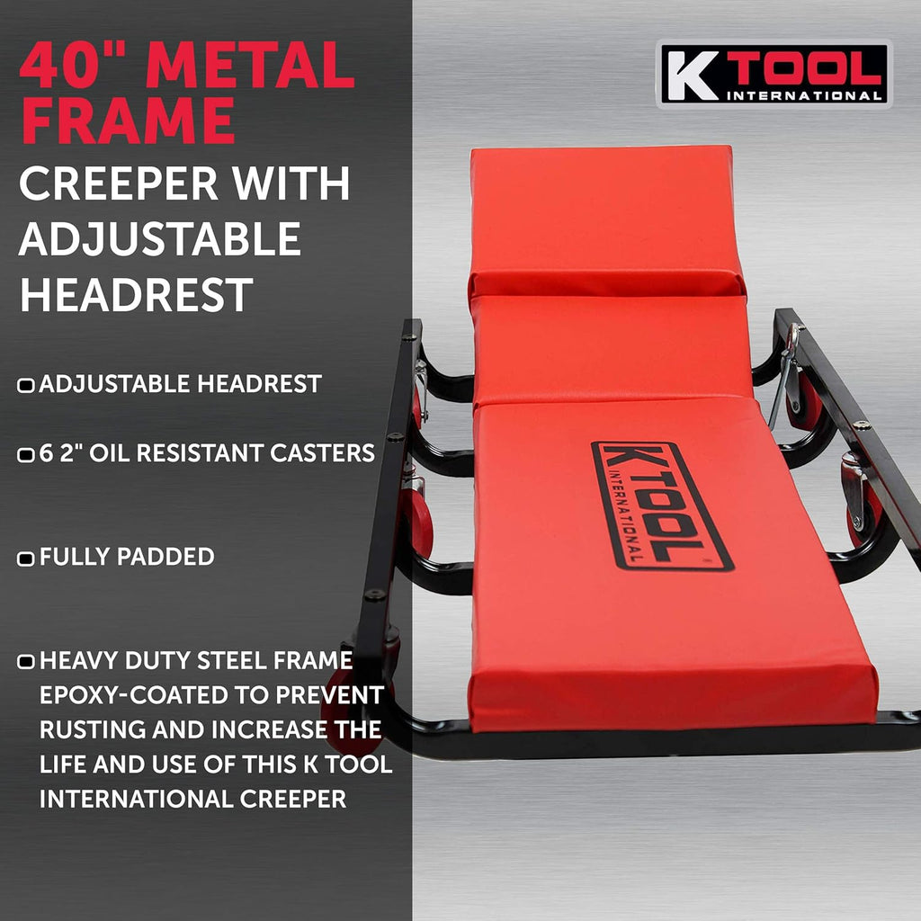 40 Metal Frame Creeper with Adjustable Headrest, 6 2 Oil Resistant Castors B902