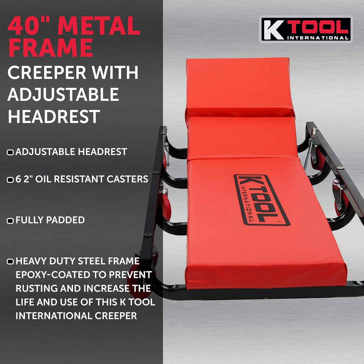 40 Metal Frame Creeper with Adjustable Headrest, 6 2 Oil Resistant Castors B902