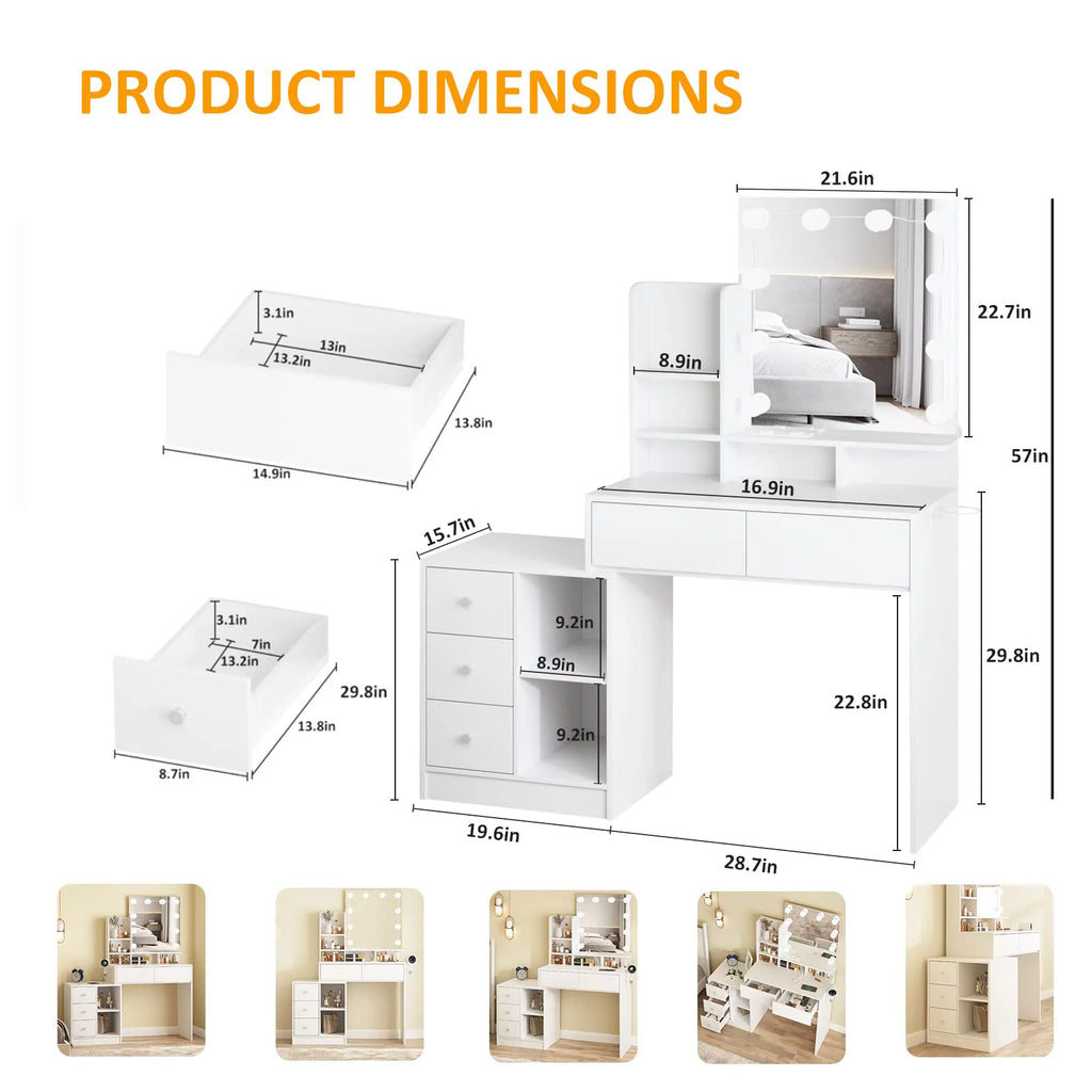 White Makeup Vanity with Lights and Mirror N90382