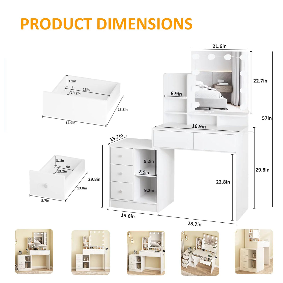 White Makeup Vanity with Lights and Mirror N90382