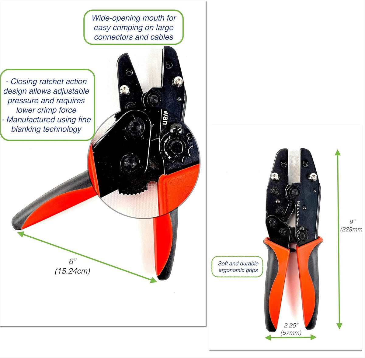 Heavy Duty Ratchet Crimping Tool Kit with Crimper Cutter Stripper and 4 Die Sets Pack of 2 W136564