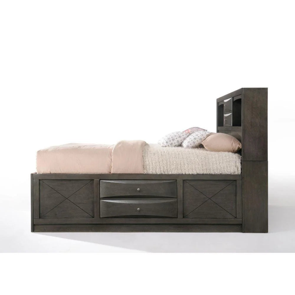 Gray Oak Wood Full 6PCS Bedroom Set with Storage K242374