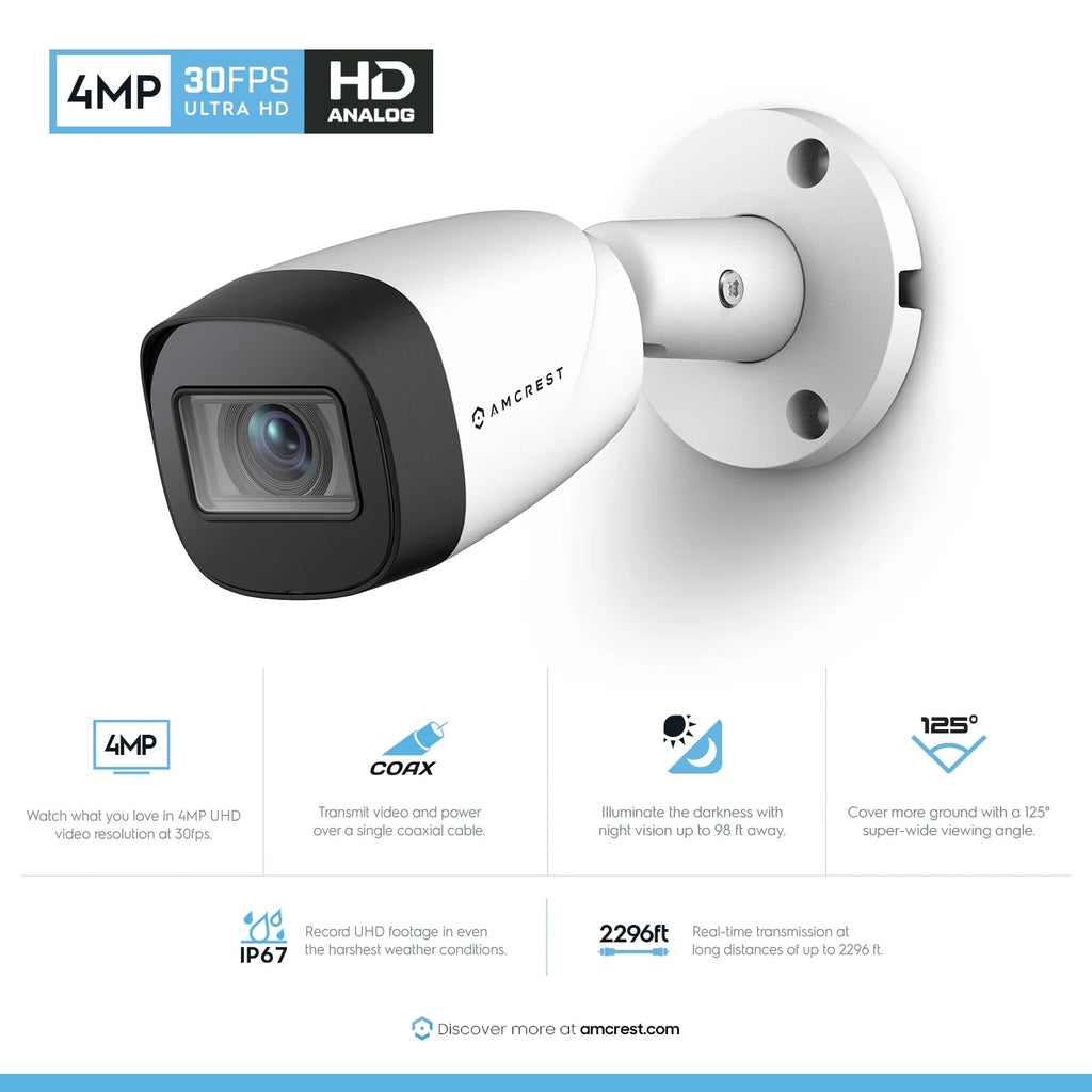White 4MP Bullet Outdoor Security Camera with 98ft Night Vision R337