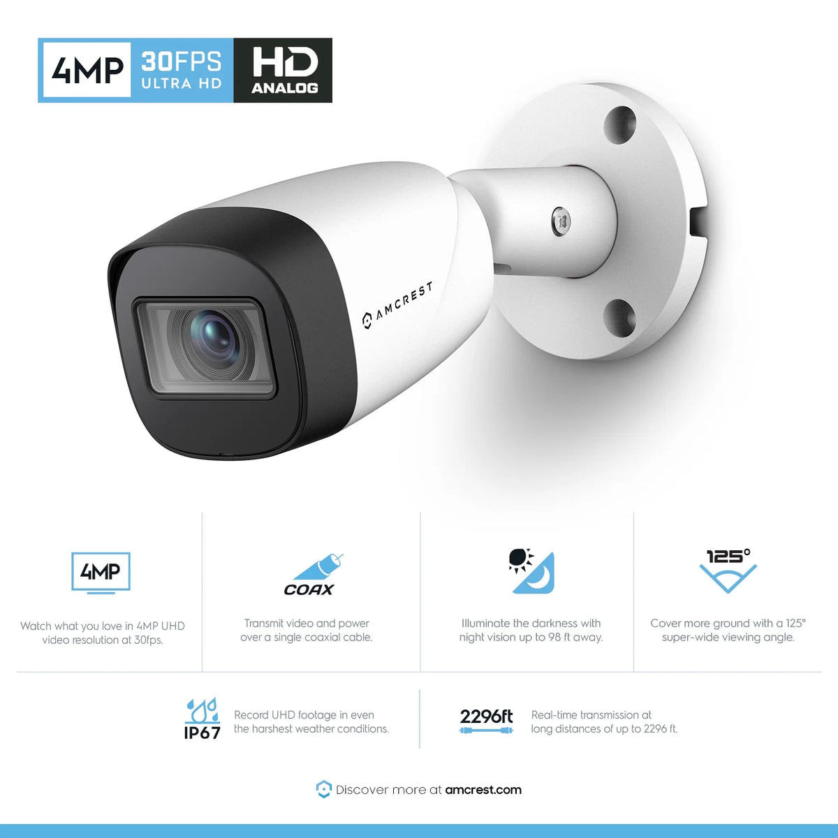 White 4MP Bullet Outdoor Security Camera with 98ft Night Vision R337