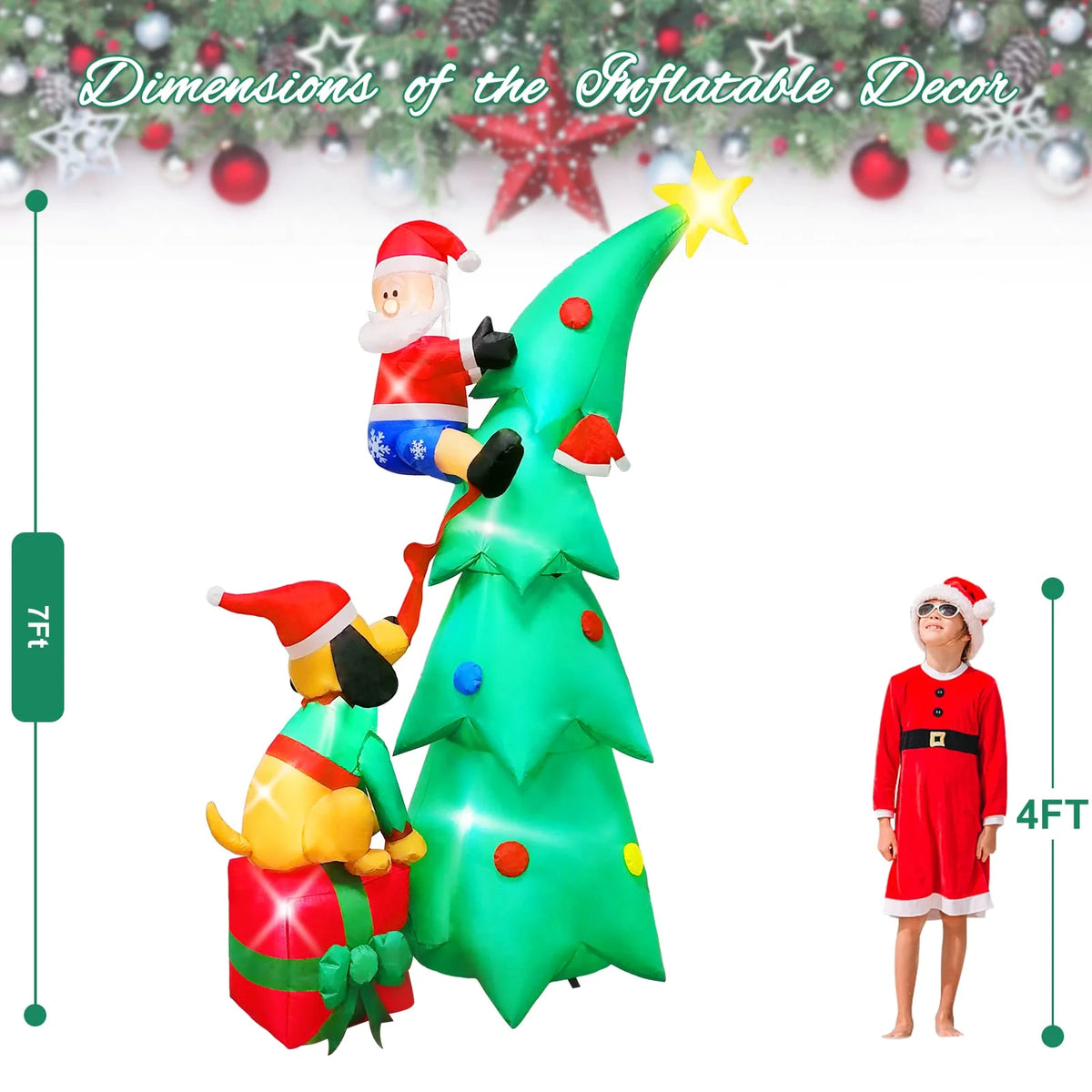 7ft Christmas Inflatable Santa Claus with Dog, 6 LED Lights R9148