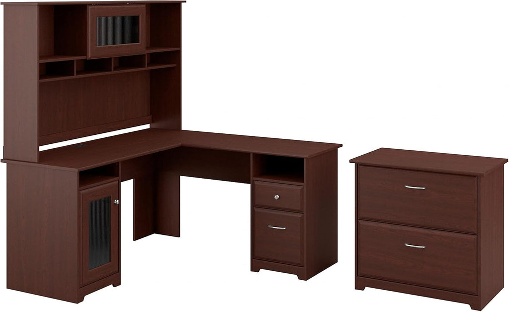 L Shaped Desk with Hutch and Lateral File Cabinet T95631