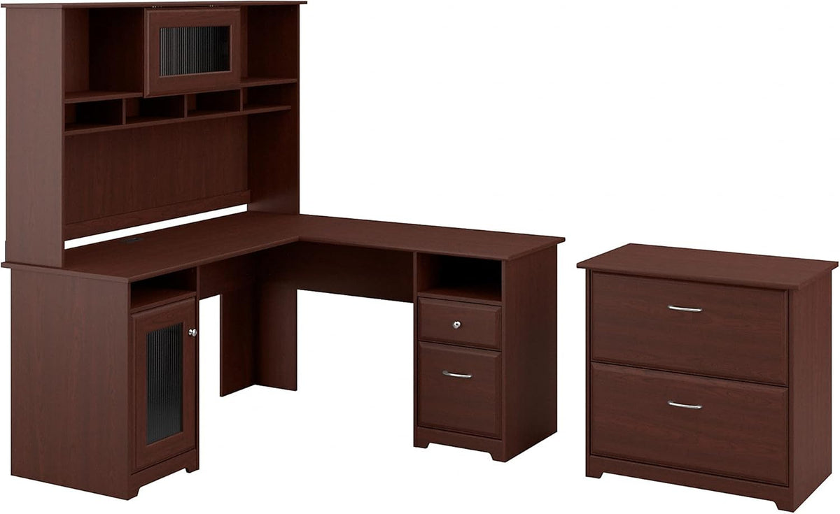 L Shaped Desk with Hutch and Lateral File Cabinet T95631
