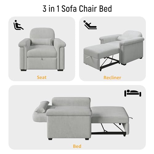 Dark Blue 3-in-1 Convertible Sofa Chair Bed with Adjust Backrest and Lumbar Pillow F634593