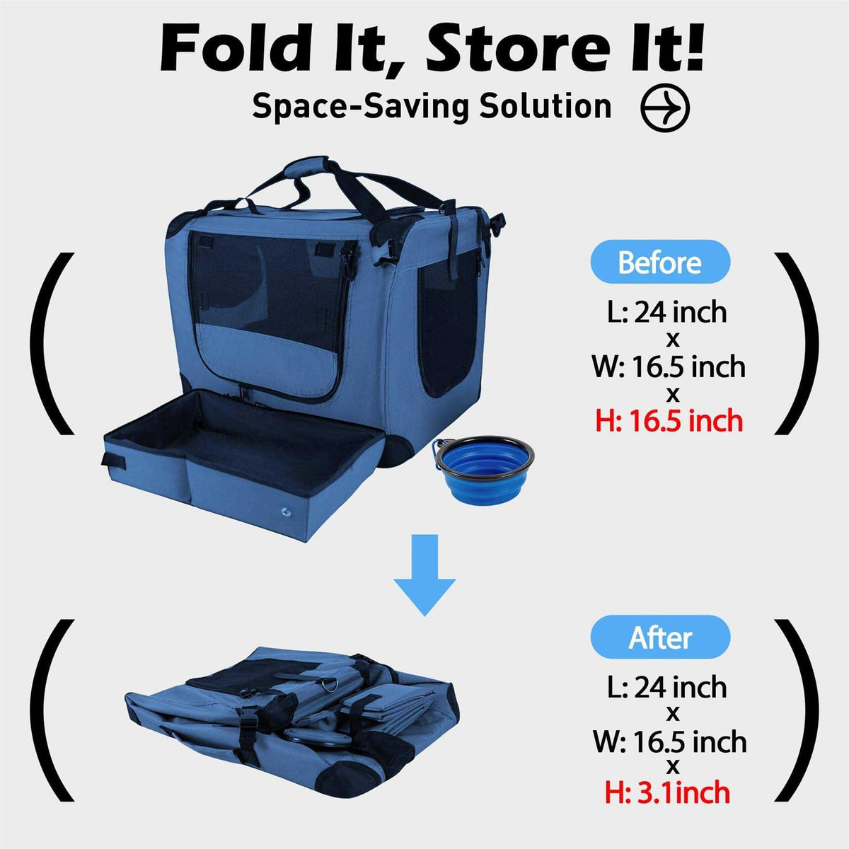 Large Soft-Sided Portable Pet Crate with Collapsible Litter Box and Bowl F635574