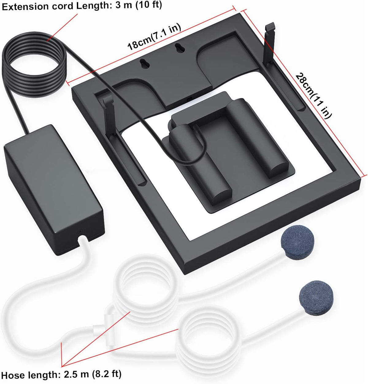 Solar Air Pump Aerator for Fish Pond, 6W, 10 ft Cable, 8.2 ft Hose, 13 GPH, 2 Bubble Stones, 7.1 x 11 in Solar Panel B3192