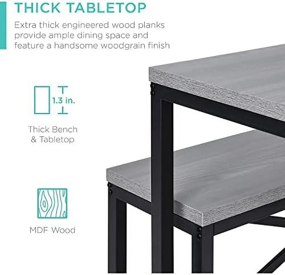 3-Piece Bench Style Dining Set 4-Person Brown/Black J3630