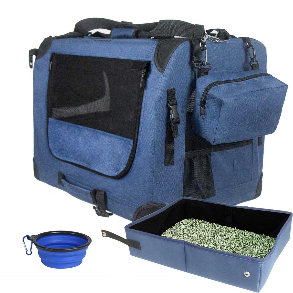 Large Soft-Sided Portable Pet Crate with Collapsible Litter Box and Bowl F635574