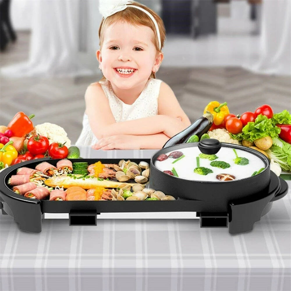 2 in 1 Portable Electric Hot Pot Barbecue Grill Non-Stick Pan N714732