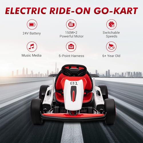Electric Drift Kart Car with Adjustable Seat, 24V 7Ah, 2 * 200W Motor, 8.1 MPH, LED Lights C341