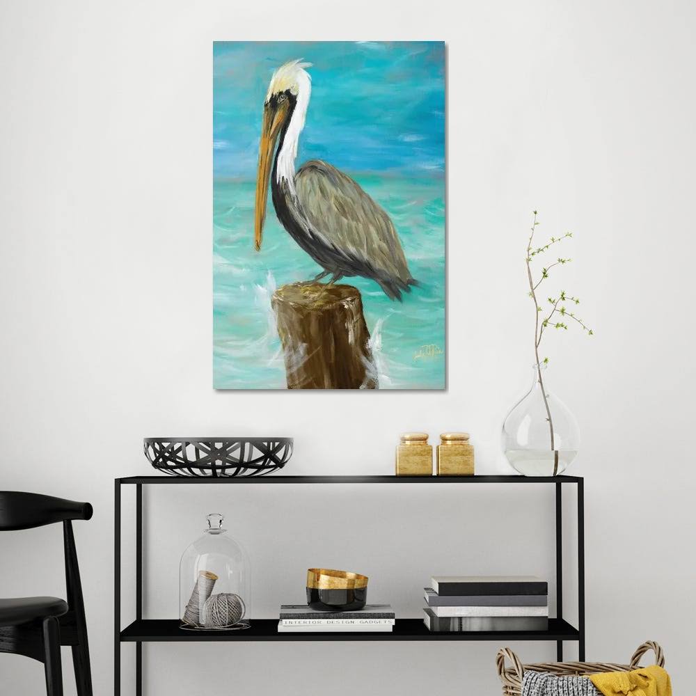 Canvas Wall Decor Prints Single Pelican on Post V32539