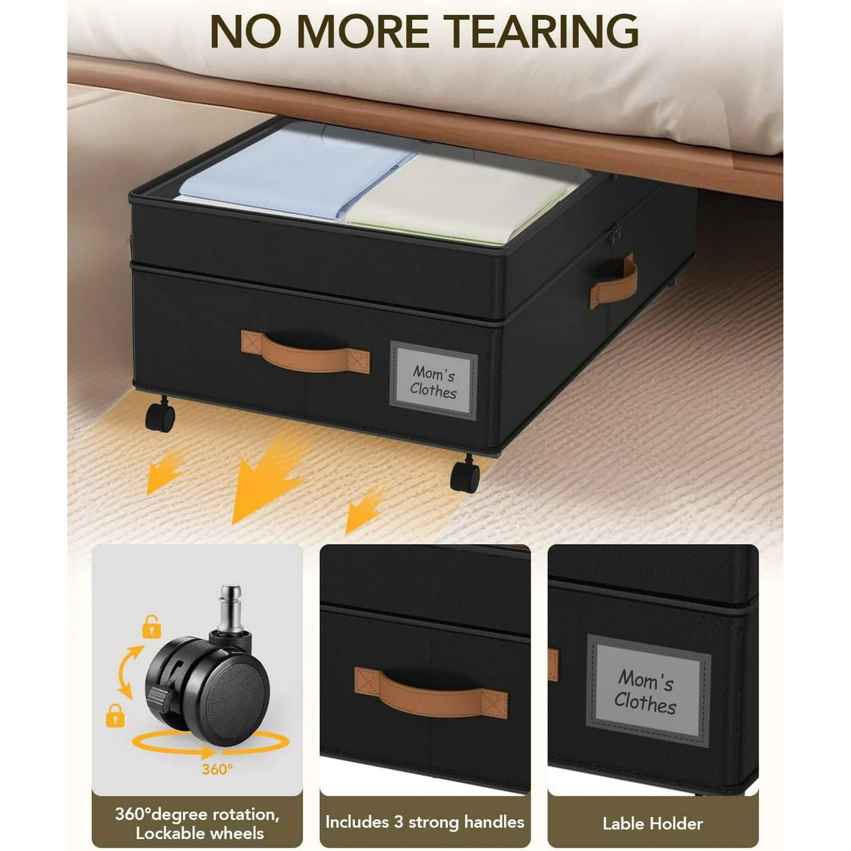 Black 4 Pack Under Bed Storage with Wheels and Lids Z936396
