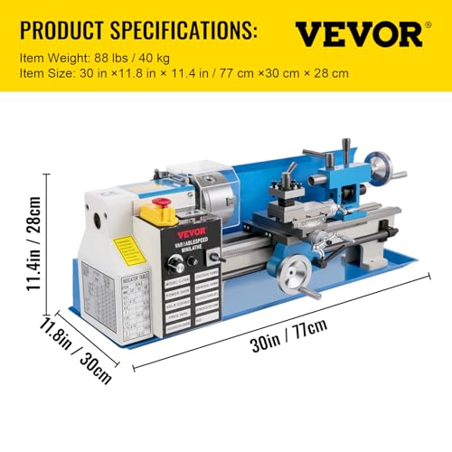 7"x14" 550W Variable Speed Metal Lathe with 3-jaw Chuck Digital Display G18757