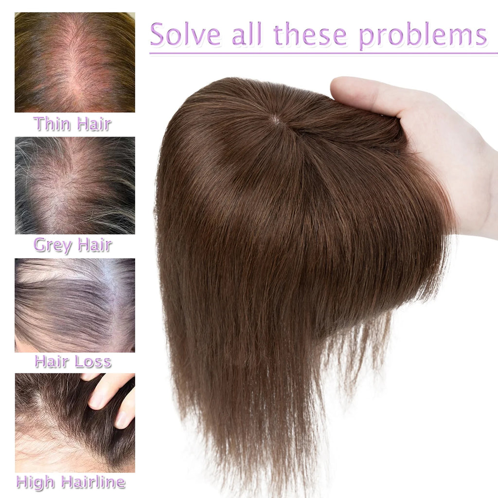 Clip In Human Remy Hair Topper Hairpiece With Bang Mono Base Y200