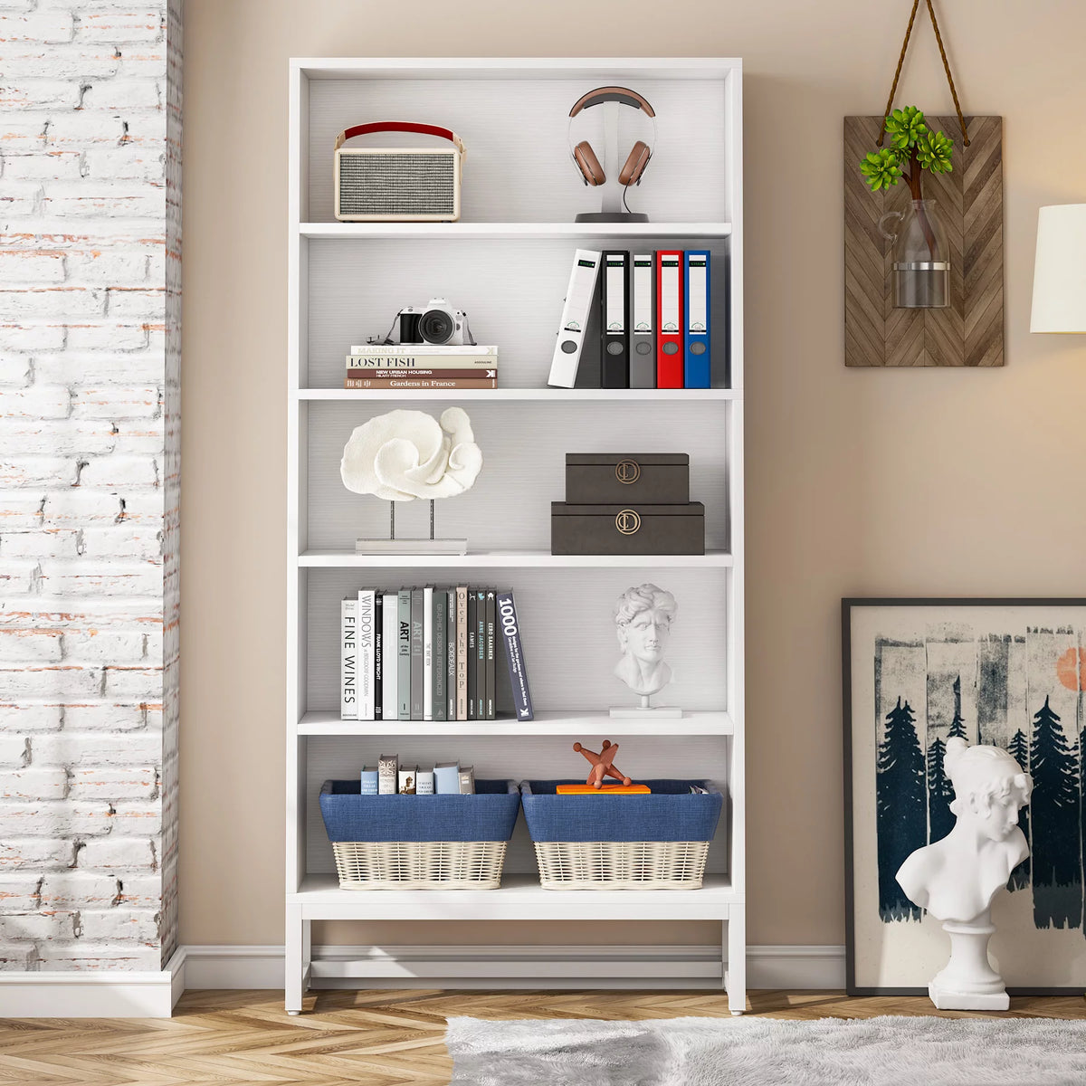 White 5 Shelves Tall Bookcase U46125