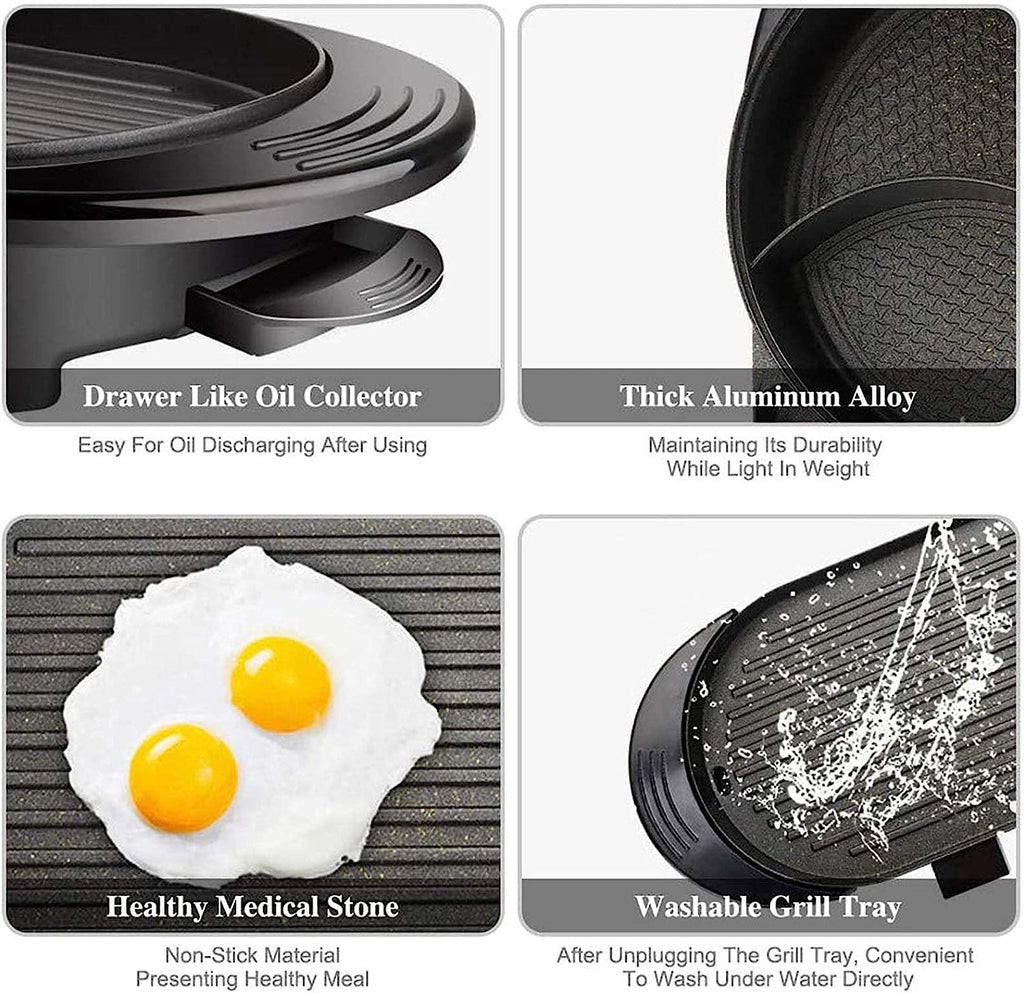 Black Electric Hot Pot and Smokeless BBQ Grill D577