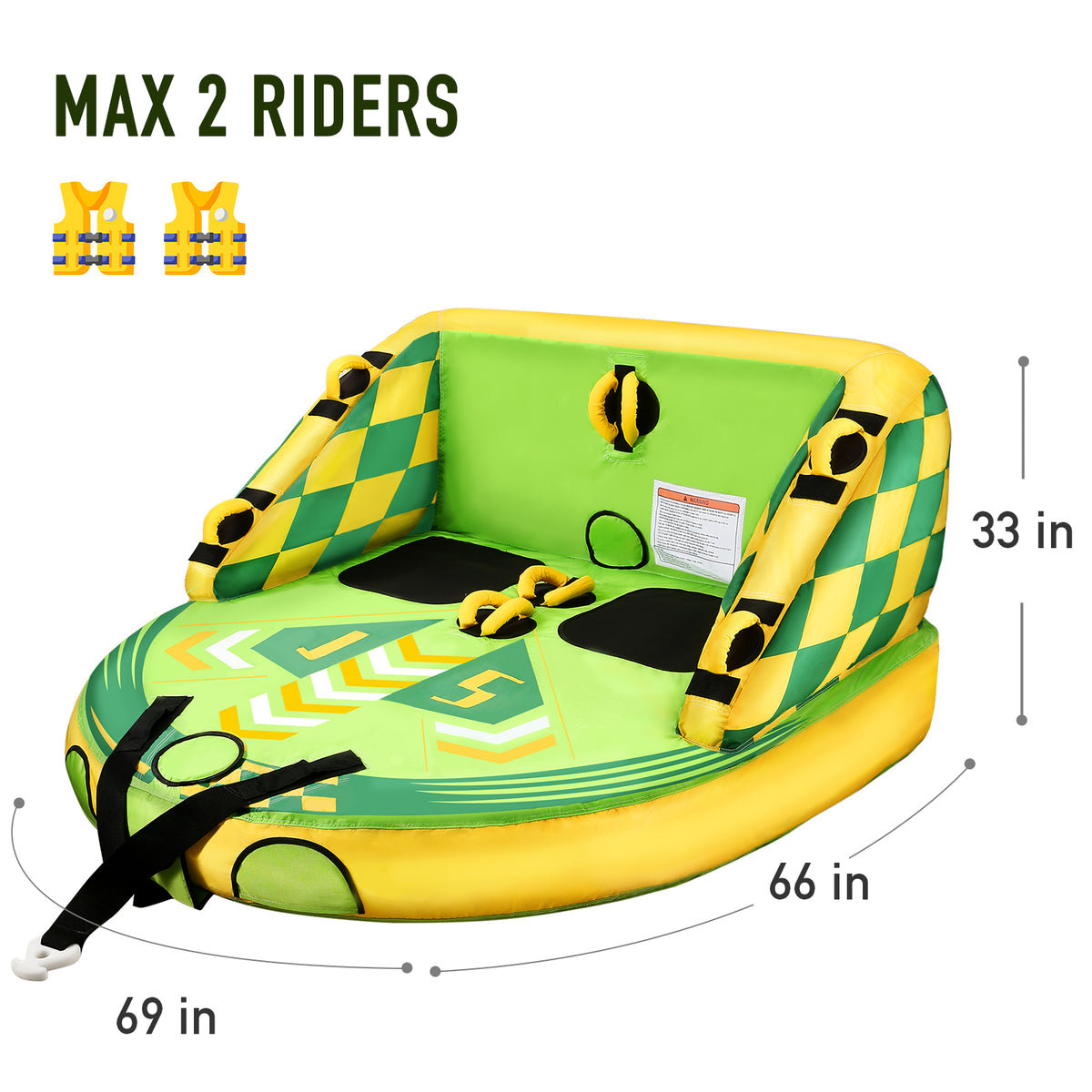 Green Inflatable Towable Tube with Foam Seats & Handles Y664812