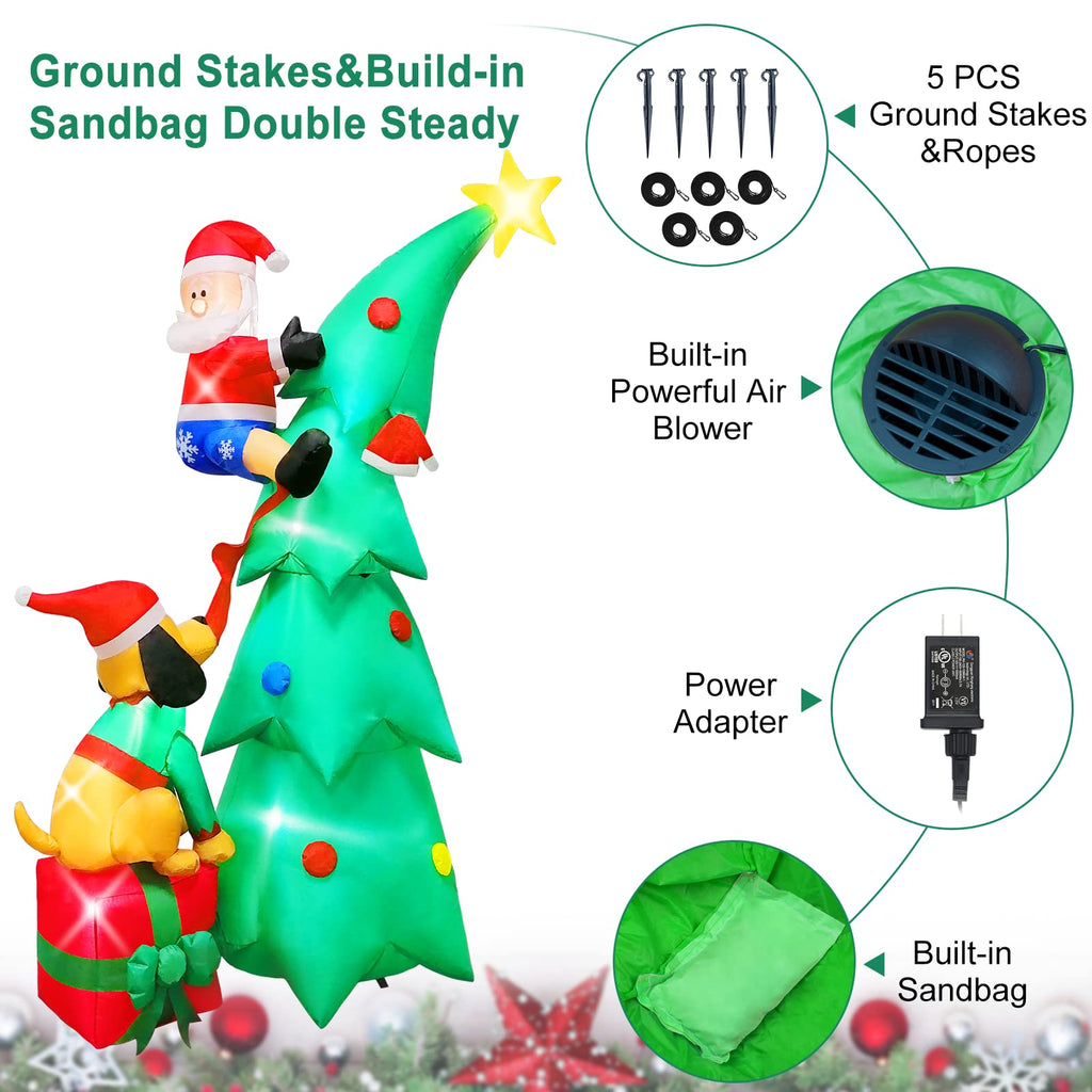 7ft Christmas Inflatable Santa Claus with Dog, 6 LED Lights R9148