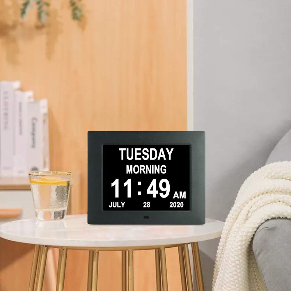 7.5 Inch Extra Large Calendar Day Date Time Clock with Non-Abbreviated Day Month E935853