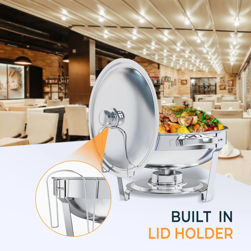 6 Pack 5QT Round Stainless Steel Chafing Dish Buffet Set G279147