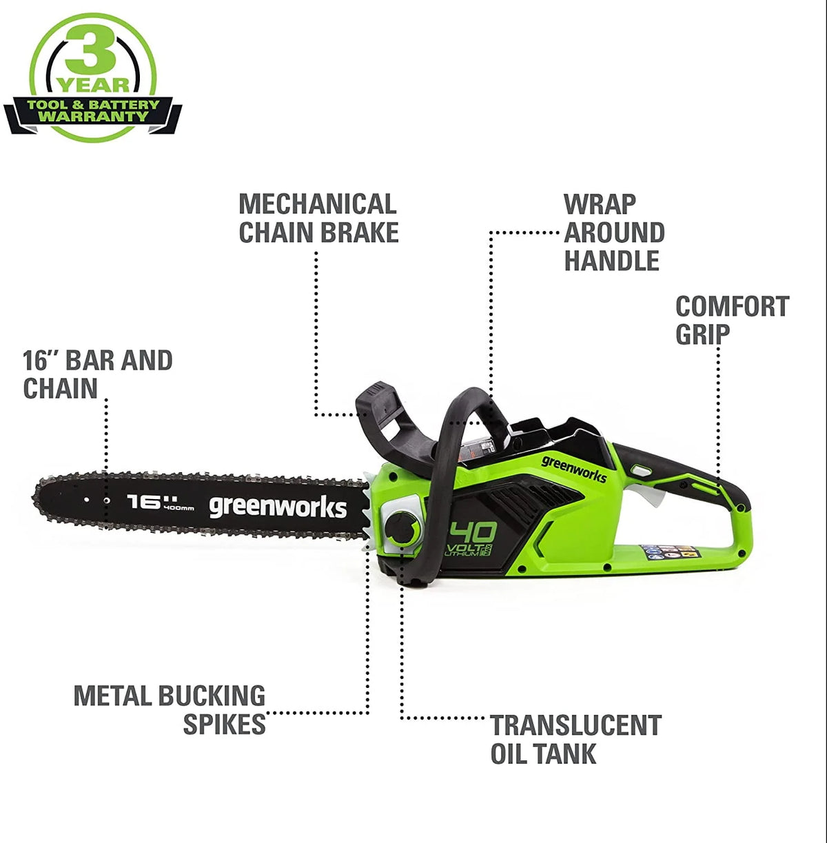 40V 16-inch Brushless Chainsaw with 4 Ah Battery and Charger P571005