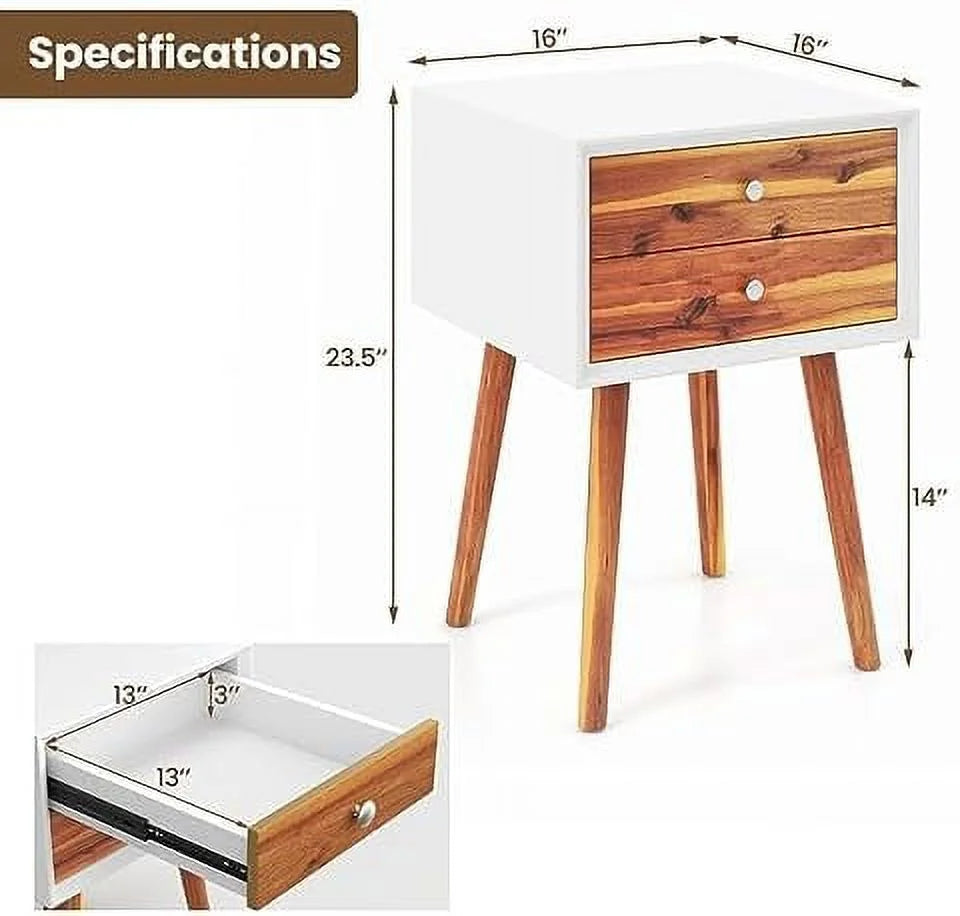 White 2 Drawer Wooden Nightstand Q909870