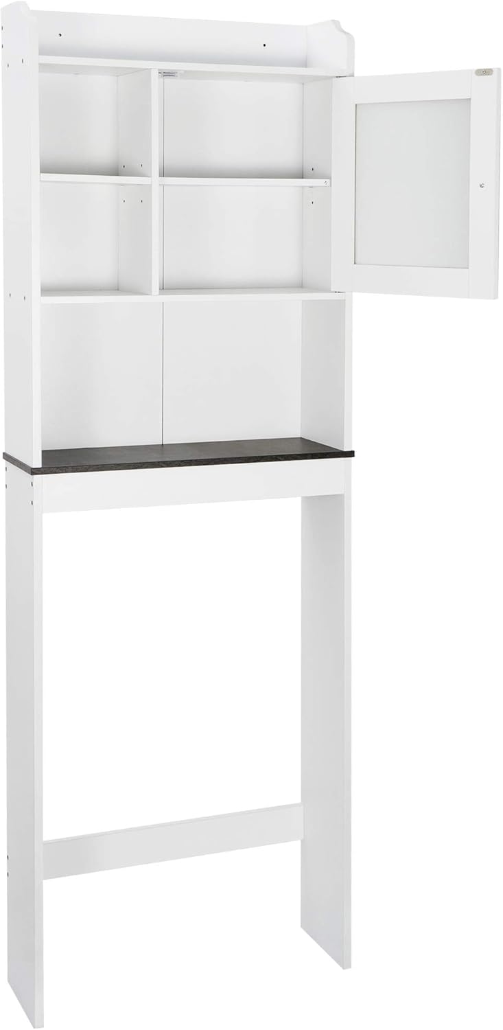 White 4-Tier Over The Toilet Storage Cabinet with Adjustable Shelves and Tempered Glass Door K764086