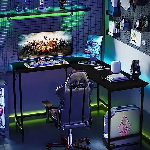 L-Shaped Office Desk with Power Outlets USB Ports Metal Frame E998993