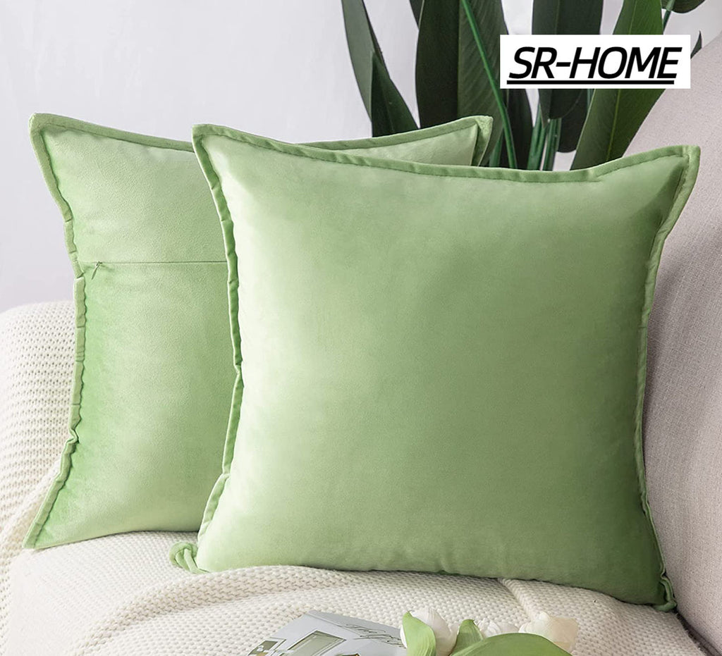 Set of 2 Velvet Decorative Throw Pillow Covers Square with Fringe Cushion Case R850