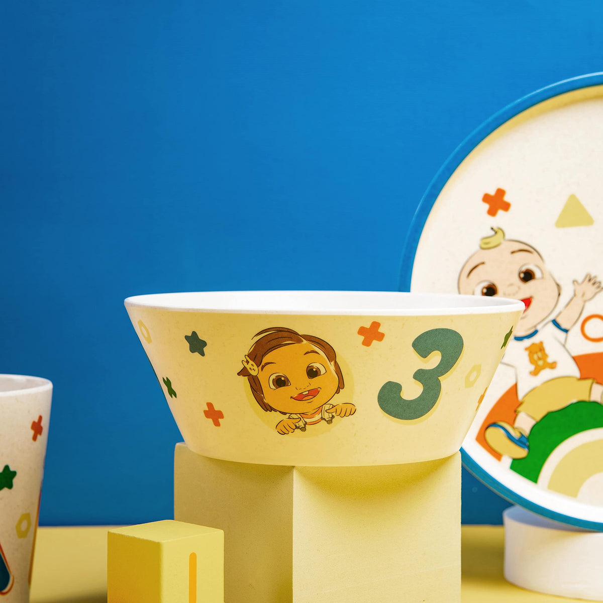 Kids Dinnerware Set 3 Pieces Melamine Bamboo Plate Bowl Tumbler Z497