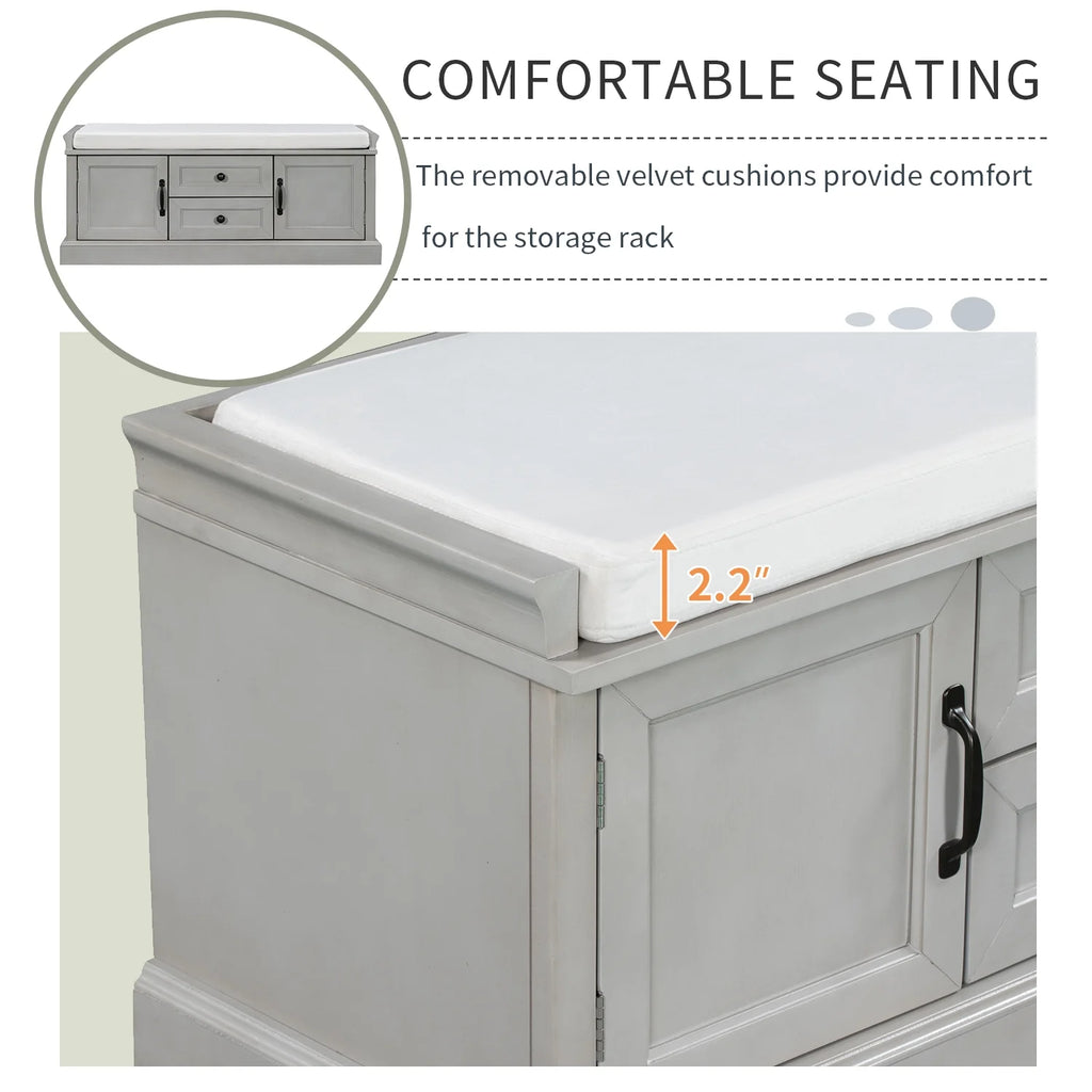 Wooden Storage Bench with 2 Drawers and 2 Cabinets C28962
