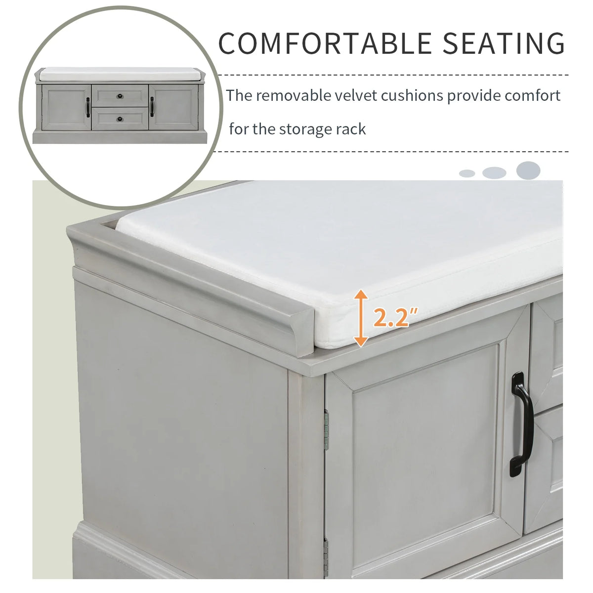 Wooden Storage Bench with 2 Drawers and 2 Cabinets C28962