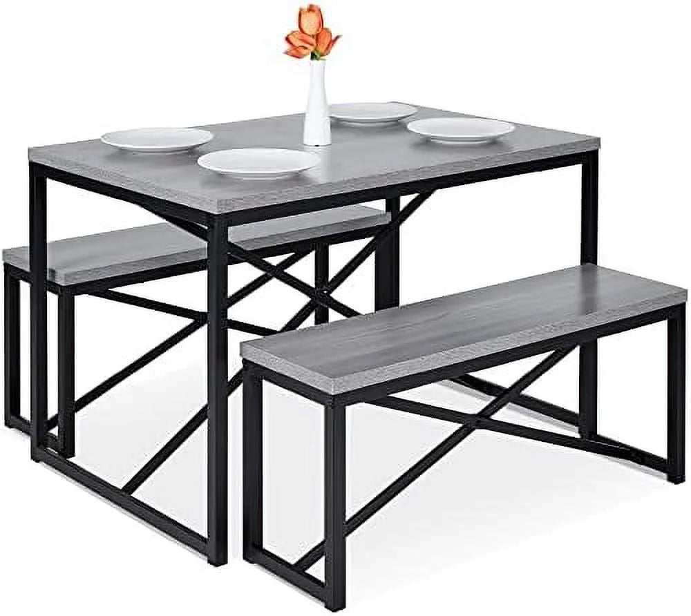 3-Piece Bench Style Dining Set 4-Person Brown/Black J3630