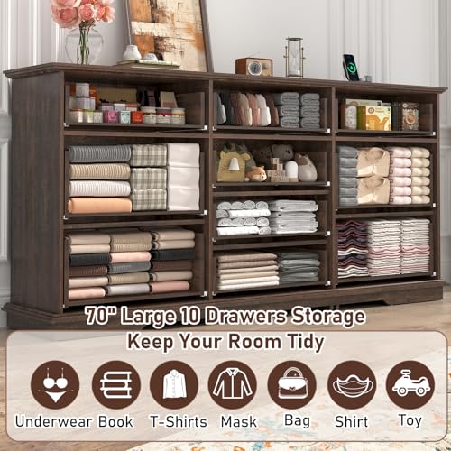 White 10 Drawer Wood Dresser with Charging Station U771164