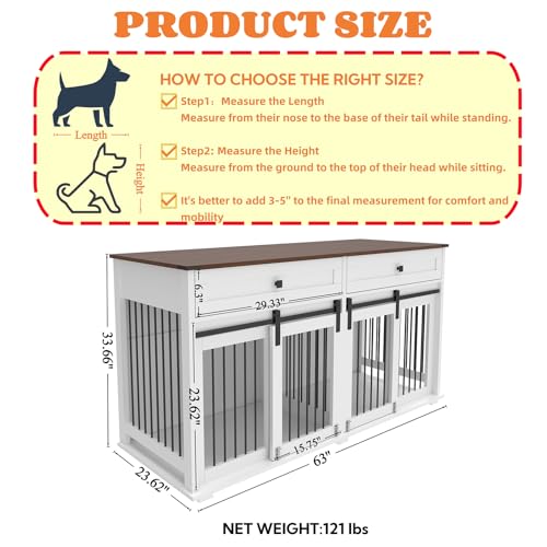 White Wooden Dog Crate Furniture with 2 Storage Drawers R837766